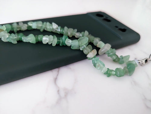 Crystal Phone Strap | Green Aventurine Beaded Phone Strap | Crushed Gemstone Phone Charm | Wrist Lanyard Keychain Beaded Stones Phone Chain
