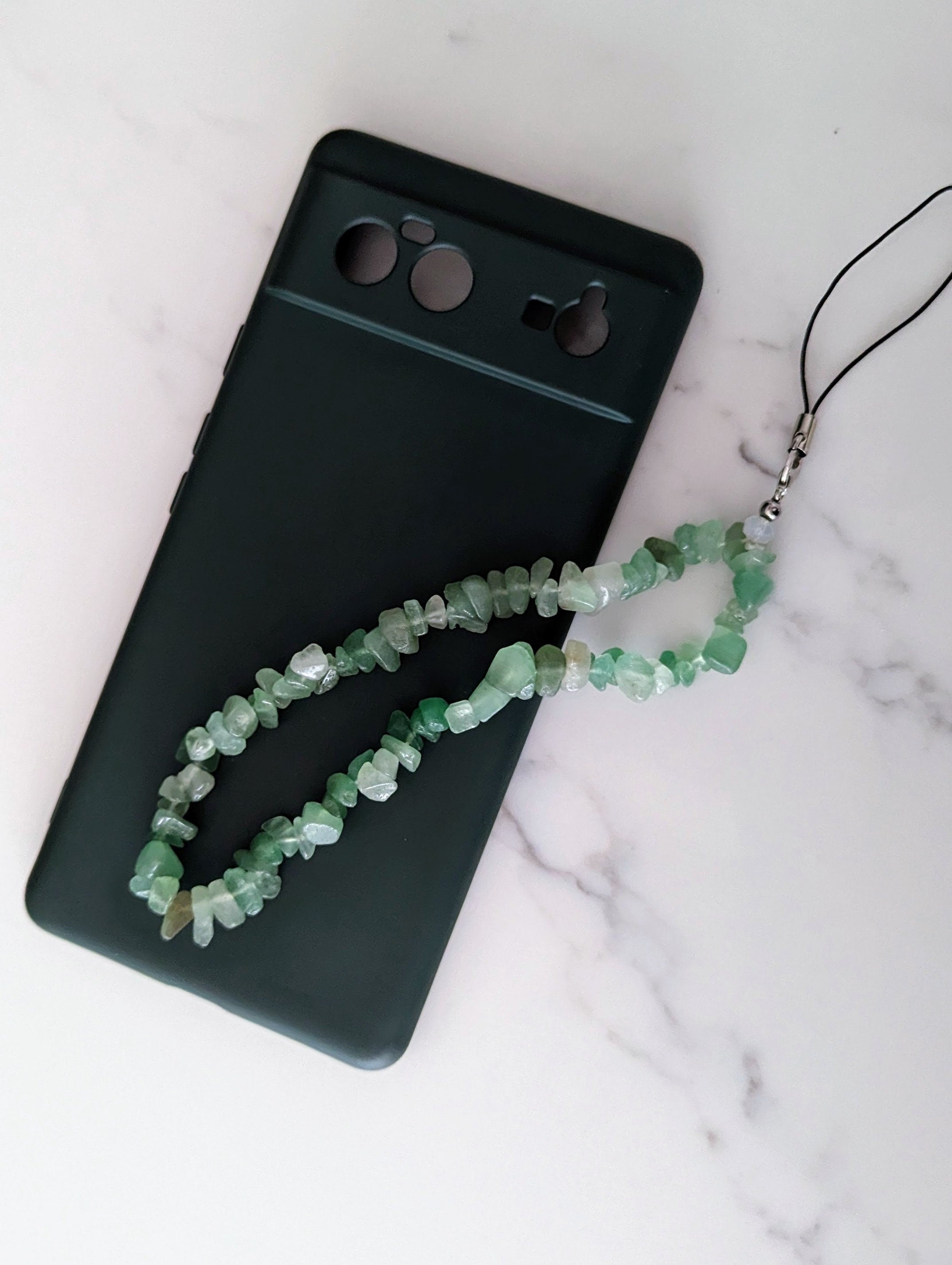 Crystal Phone Strap | Green Aventurine Beaded Phone Strap | Crushed Gemstone Phone Charm | Wrist Lanyard Keychain Beaded Stones Phone Chain