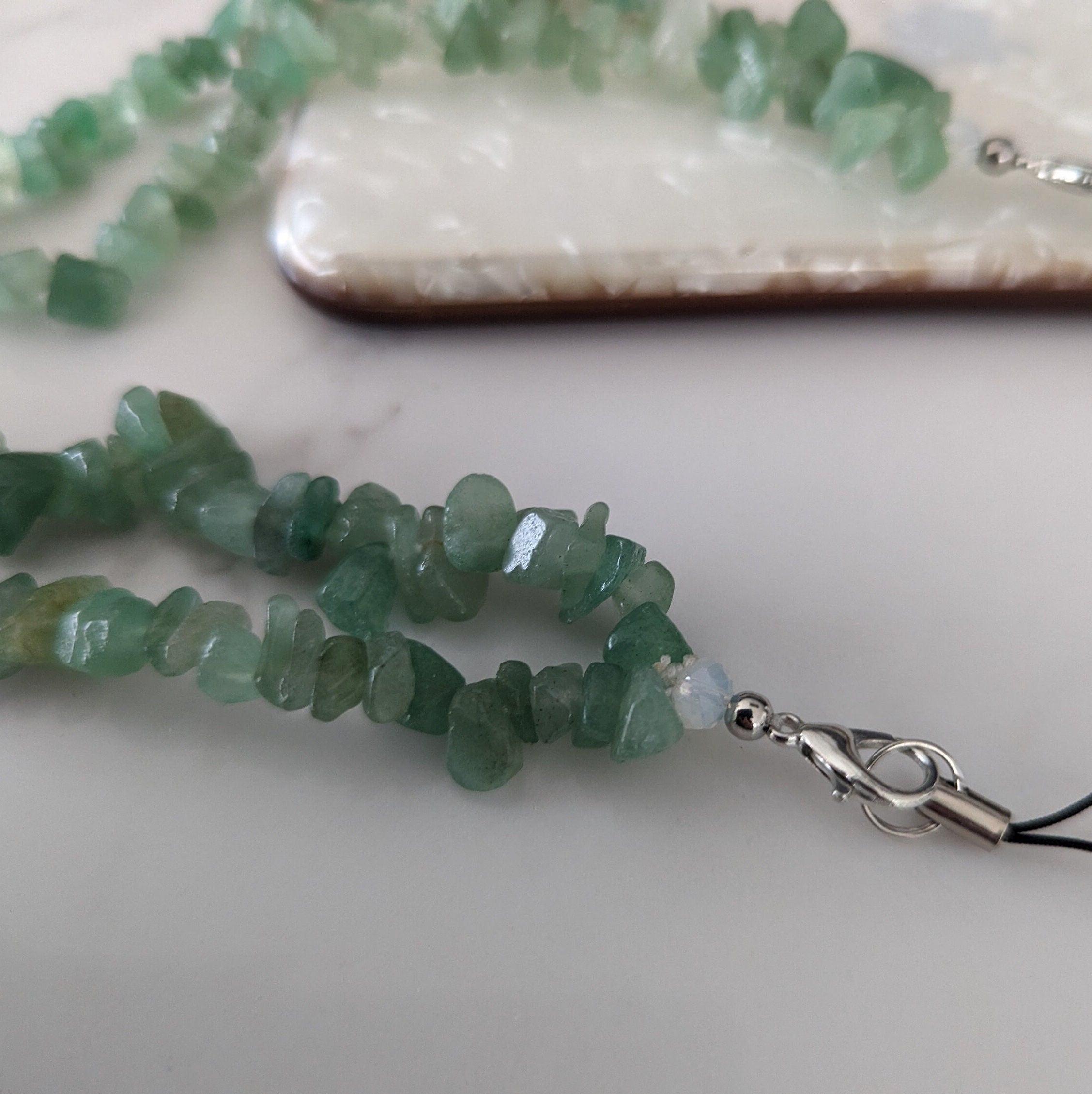 Crystal Phone Strap | Green Aventurine Beaded Phone Strap | Crushed Gemstone Phone Charm | Wrist Lanyard Keychain Beaded Stones Phone Chain