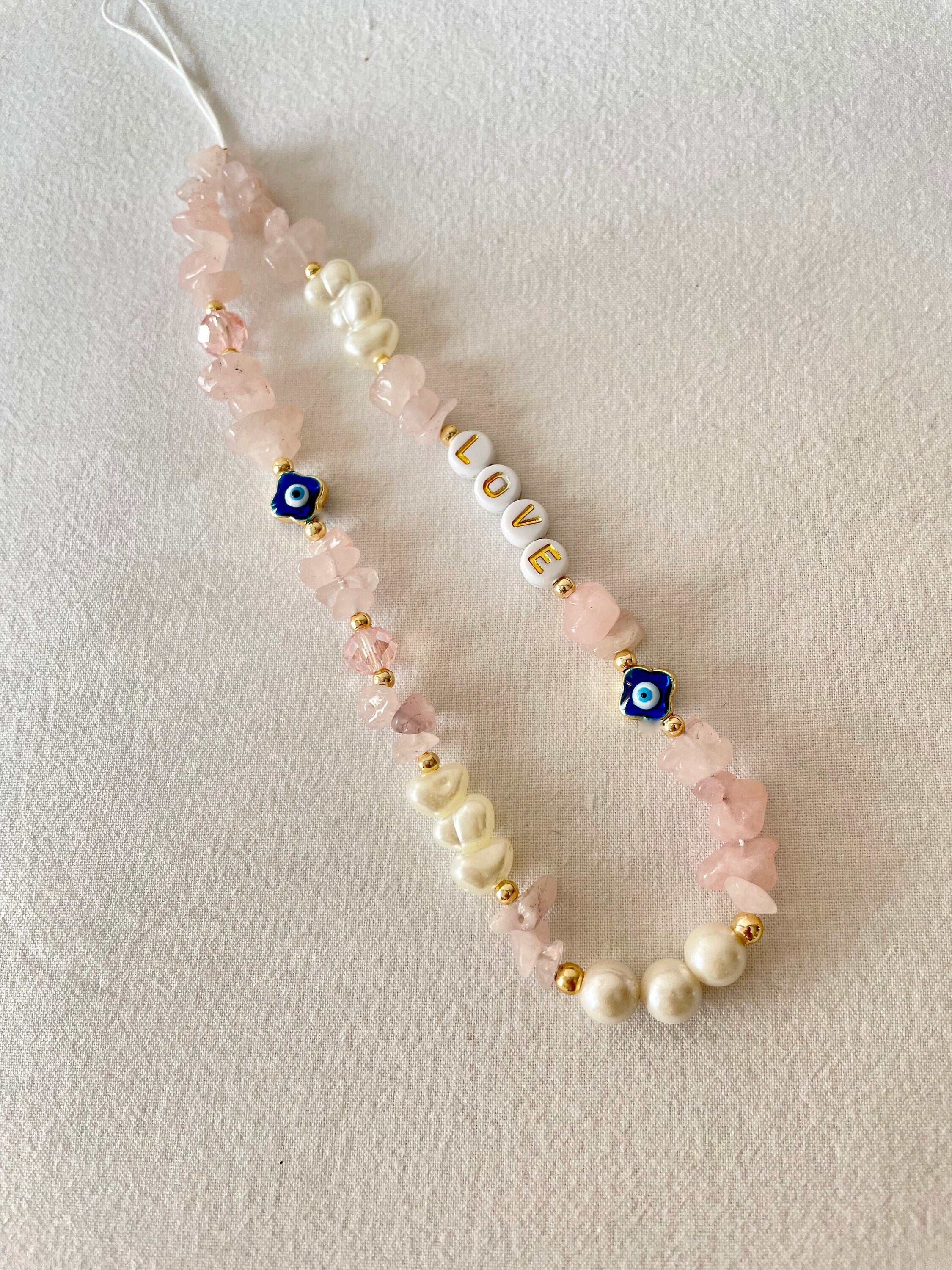 Personalized Healing Crystal Phone Straps/ Evil Eye Phone Charms/pearl Phone Charm/gemstone Phone Charm/phone Lanyard