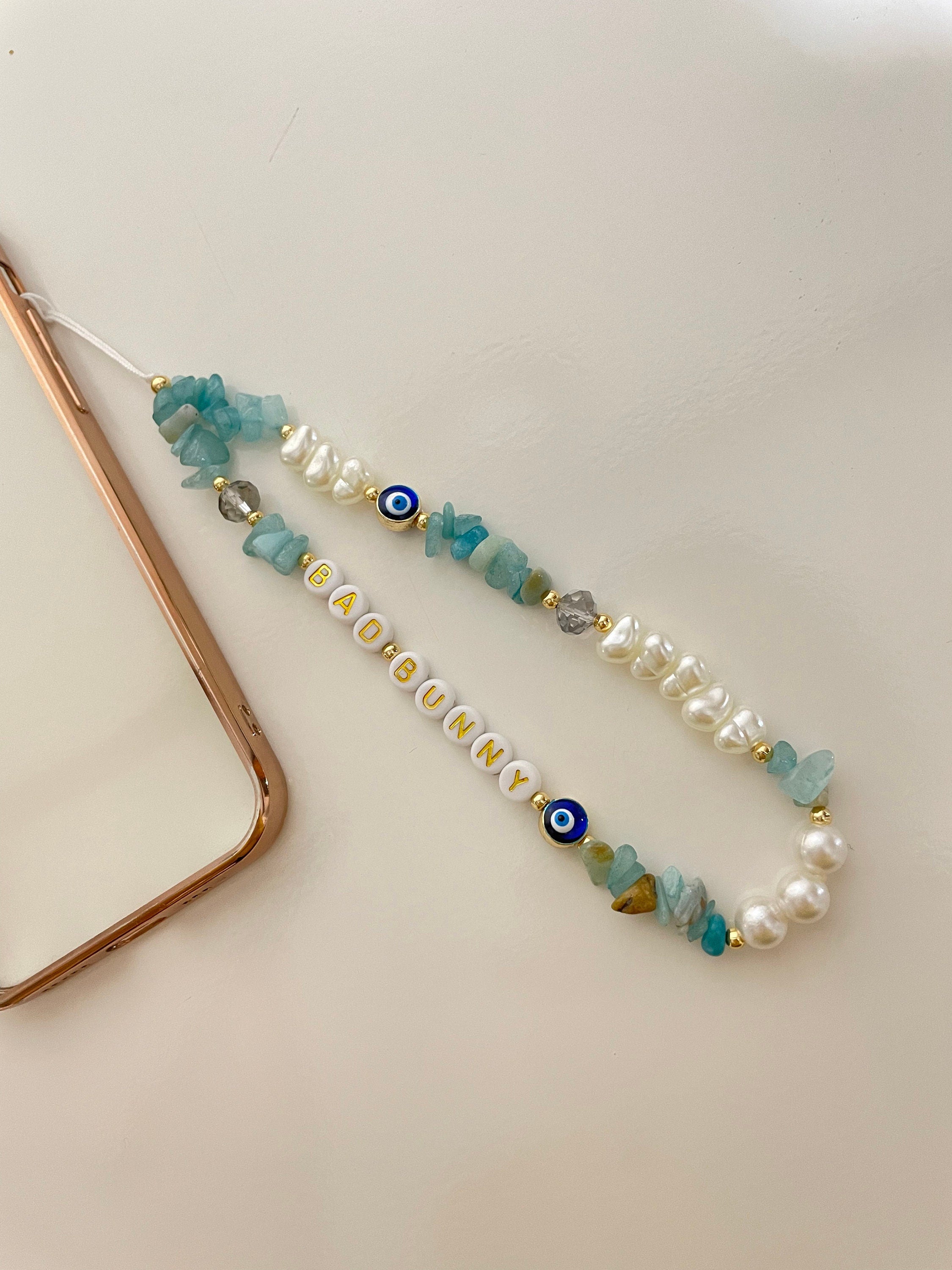 Personalized Healing Crystal Phone Straps/ Evil Eye Phone Charms/pearl Phone Charm/gemstone Phone Charm/phone Lanyard