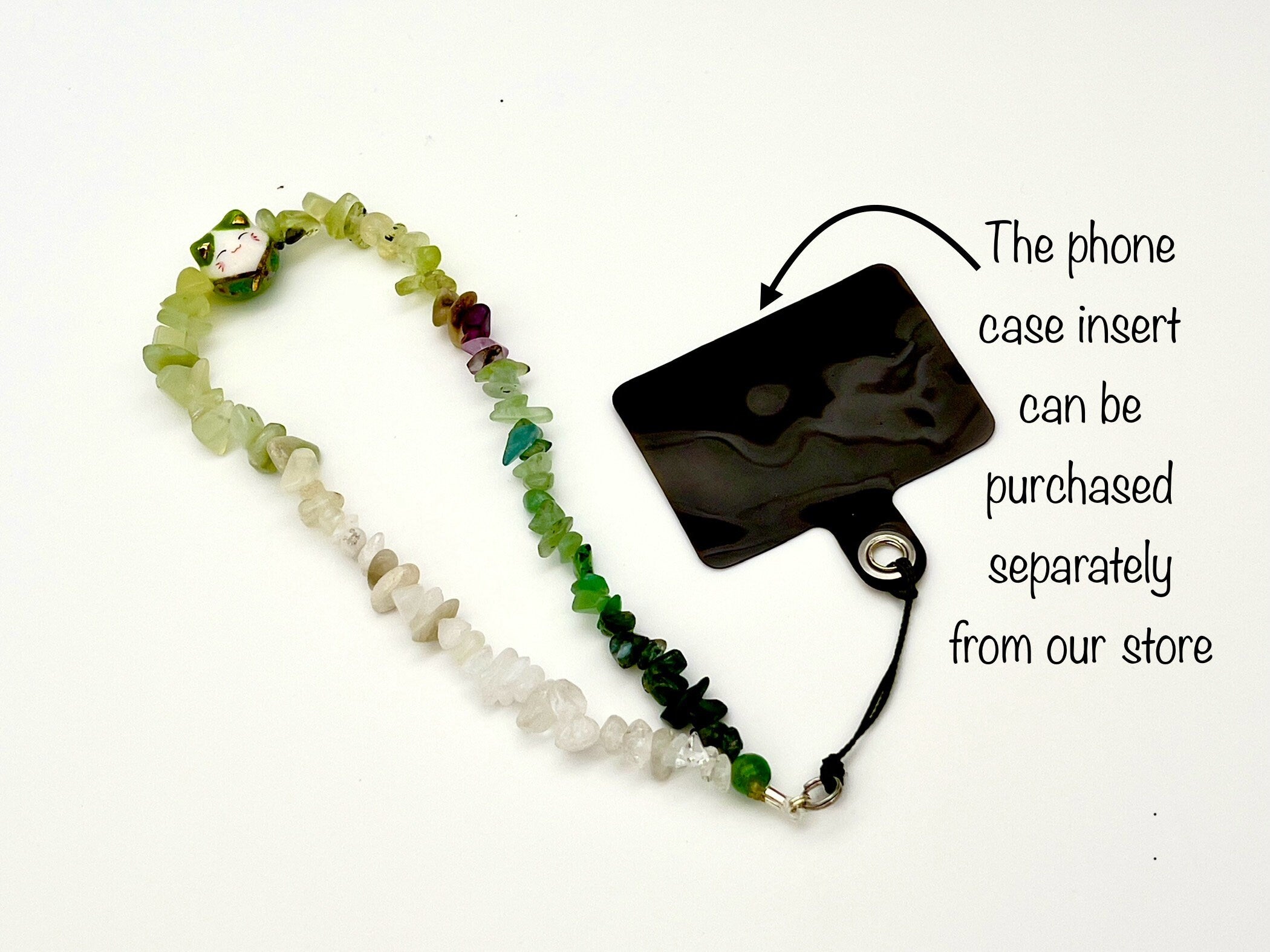 Lucky Cat Phone Strap: Aventurine Gemstone Beaded Wristlet