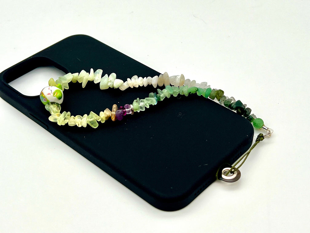 Lucky Cat Phone Strap: Aventurine Gemstone Beaded Wristlet