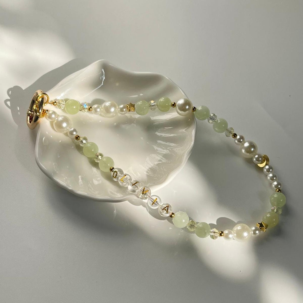 Personalised Phone Charm Custom Phone Strap Gemstone Healing Crystal Phone Chain Pearl Beaded Phone Charm Lanyard Gemstone Phone Wristlet