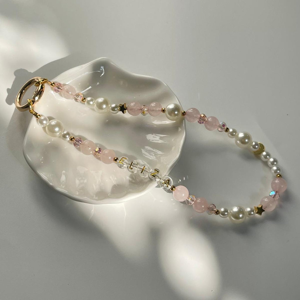 Personalised Phone Charm Custom Phone Strap Gemstone Healing Crystal Phone Chain Pearl Beaded Phone Charm Lanyard Gemstone Phone Wristlet