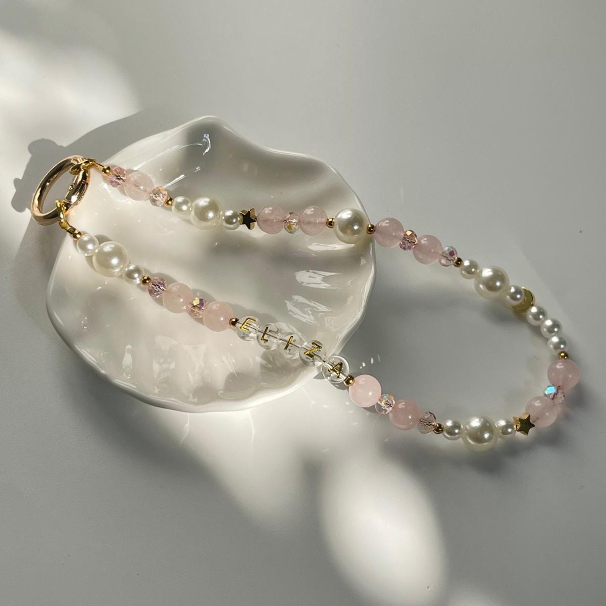 Personalised Phone Charm Custom Phone Strap Gemstone Healing Crystal Phone Chain Pearl Beaded Phone Charm Lanyard Gemstone Phone Wristlet