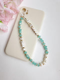 Personalised Beaded Phone Charm, Custom Green Pearl Cell Phone Camera Lanyard