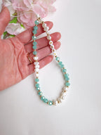 Personalised Beaded Phone Charm, Custom Green Pearl Cell Phone Camera Lanyard
