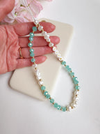 Personalised Beaded Phone Charm, Custom Green Pearl Cell Phone Camera Lanyard