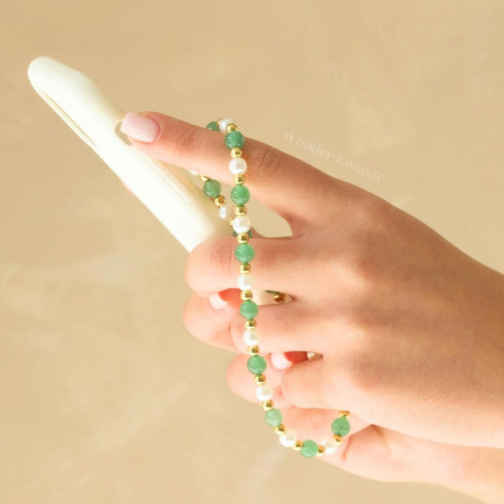 Green Phone Strap - Pearl Phone Strap Bead Phone Strap Crystal Phone Strap Cute Custom Phone Charm Strap Green Wrist Strap Aventurine Charm