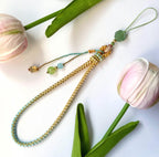 Handmade Phone Strap / Camera Lanyard With Gemstones, Braided Wristlet With Rose Charm #14