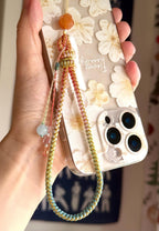 Handmade Phone Strap / Camera Lanyard With Gemstones, Braided Wristlet With Rose Charm #14