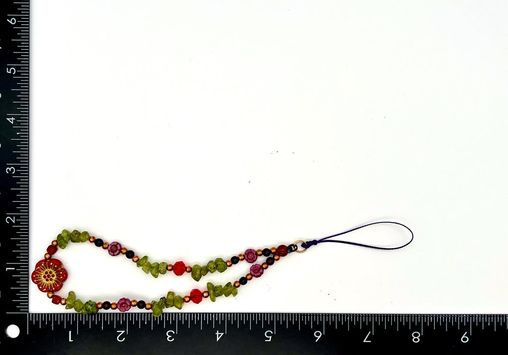 Peridot Phone Chain, August Zodiac Gemstone Strap, Healing Crystal Phone Bracelet, Bead Key Charm, Floral Phone Wristlet, Phone Case String
