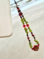 Peridot Phone Chain, August Zodiac Gemstone Strap, Healing Crystal Phone Bracelet, Bead Key Charm, Floral Phone Wristlet, Phone Case String