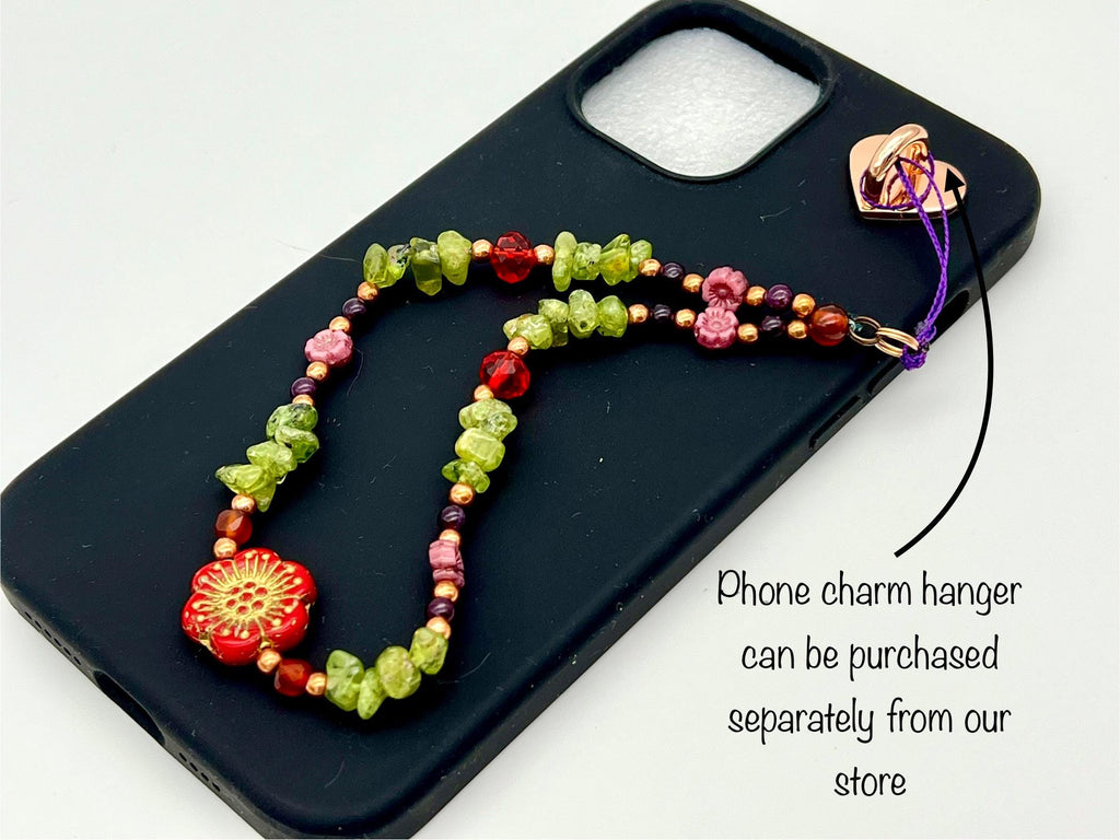 Peridot Phone Chain, August Zodiac Gemstone Strap, Healing Crystal Phone Bracelet, Bead Key Charm, Floral Phone Wristlet, Phone Case String