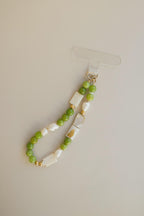 Green Peridot + Pearl Gemstone Beaded Phone Charm Strap: Universal Wrist Lanyard