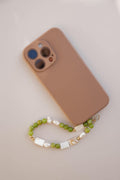 Green Peridot + Pearl Gemstone Beaded Phone Charm Strap: Universal Wrist Lanyard