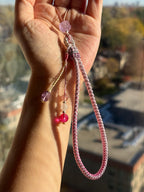 Handmade Phone Strap / Camera Lanyard With Gemstones, Braided Wristlet With Rose Charm #14
