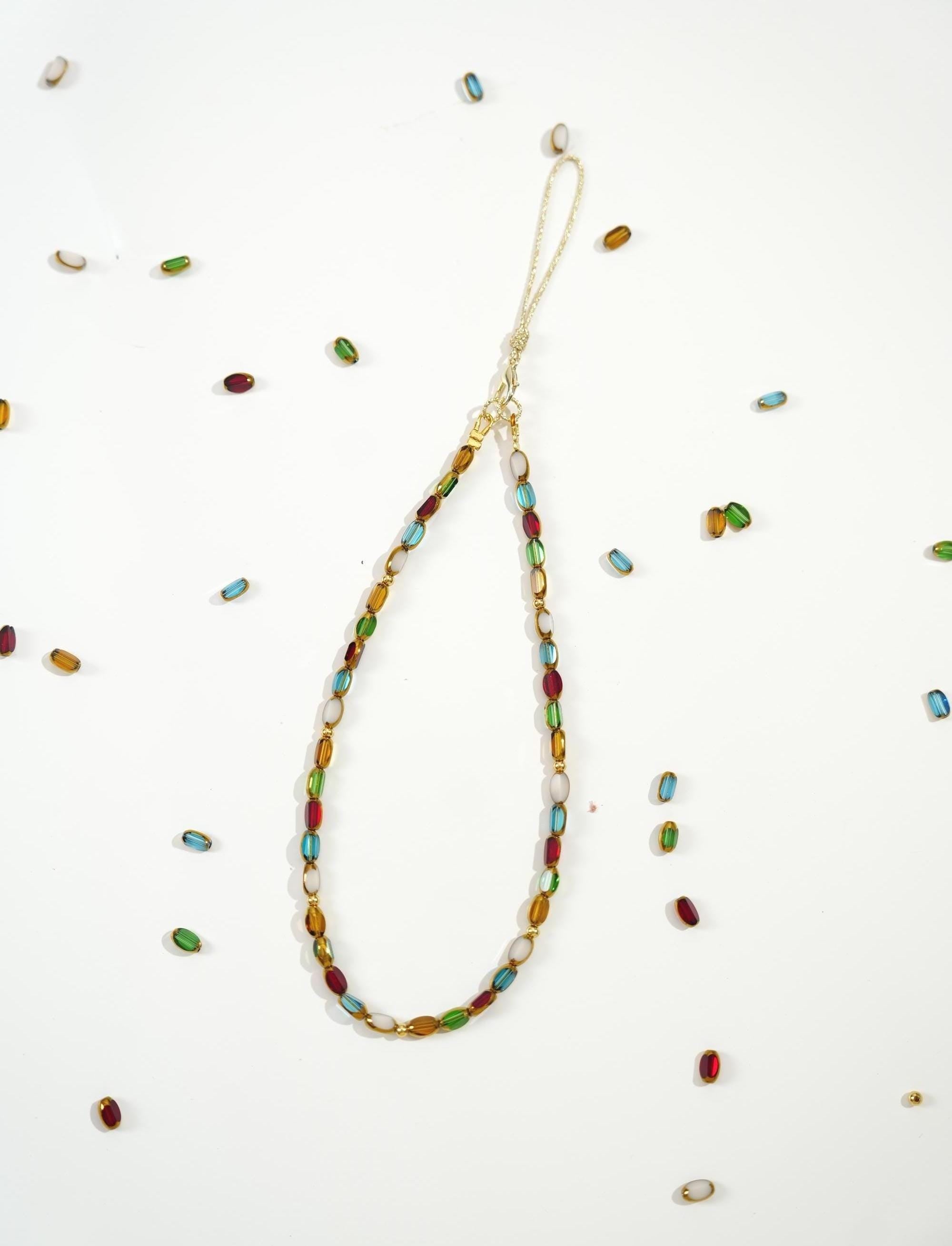 Vintage Rainbow Crystal Beaded Phone Charm Strap