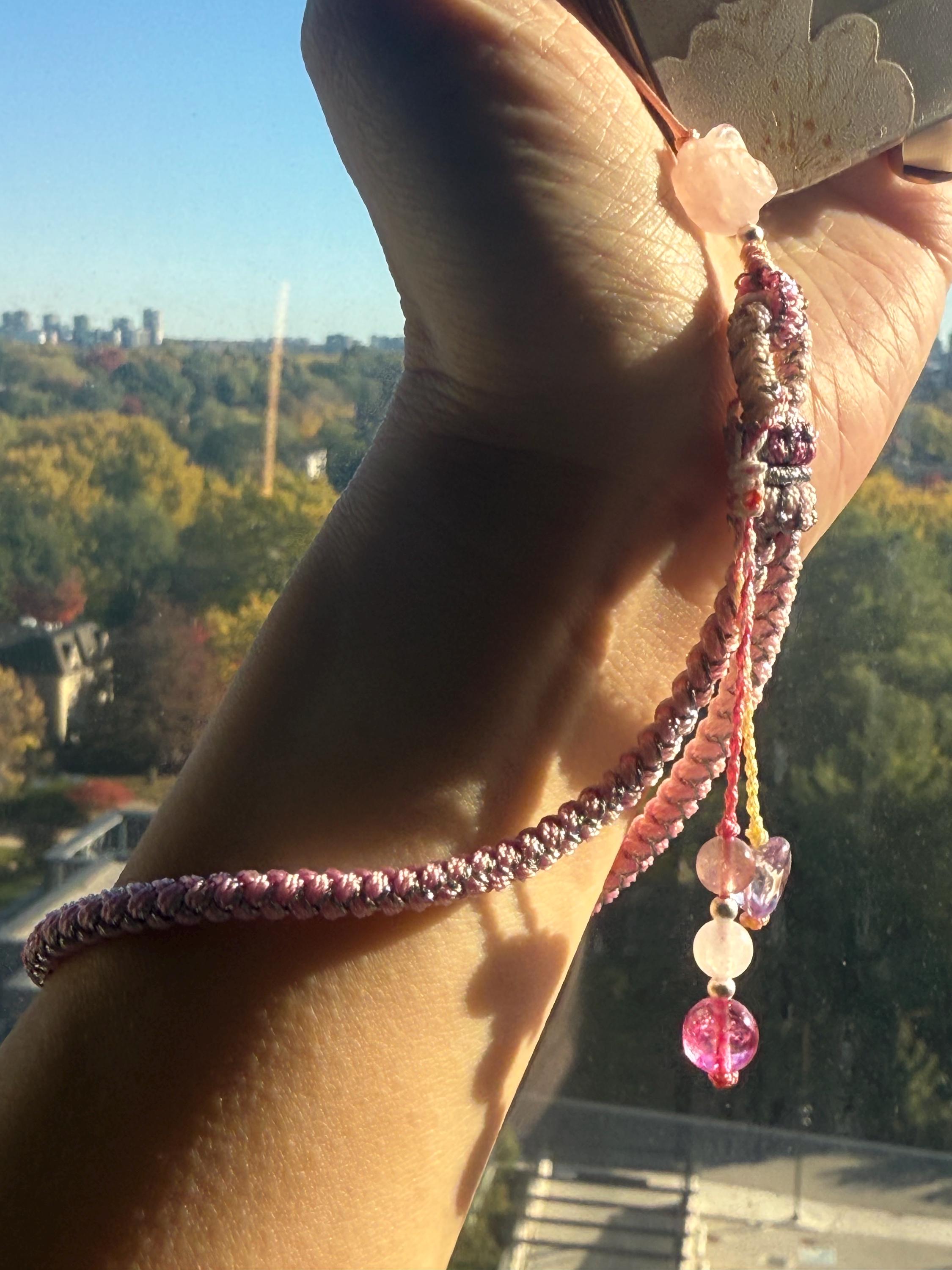 Handmade Phone Strap / Camera Lanyard With Gemstones, Braided Wristlet With Rose Charm #14