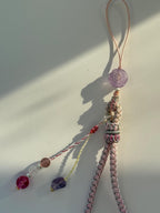 Handmade Phone Strap / Camera Lanyard With Gemstones, Braided Wristlet With Rose Charm #14