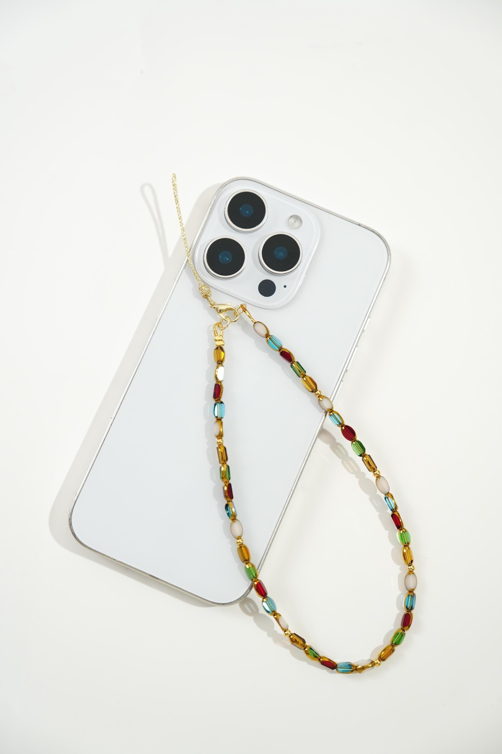 Vintage Rainbow Crystal Beaded Phone Charm Strap