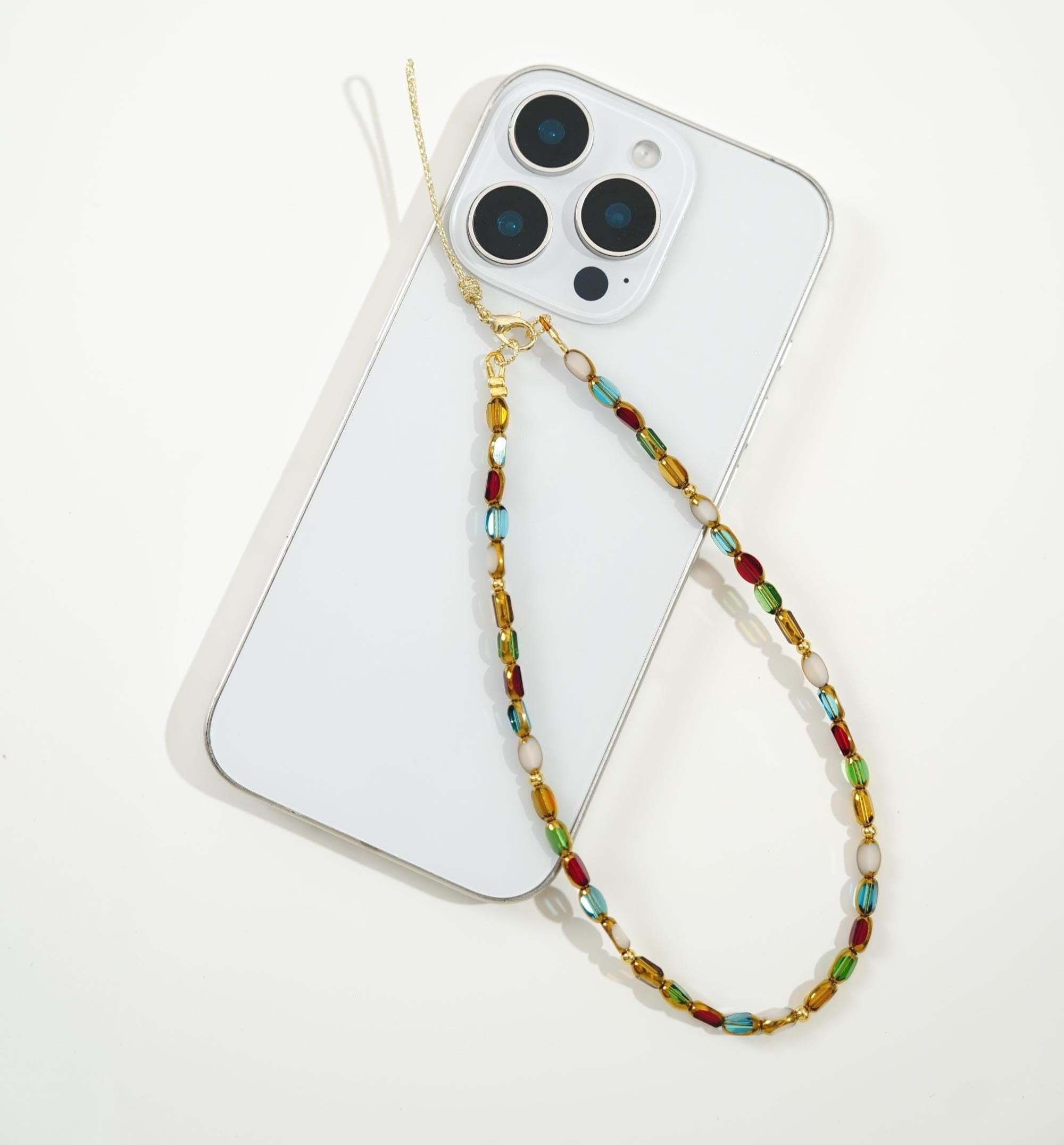 Vintage Rainbow Crystal Beaded Phone Charm Strap