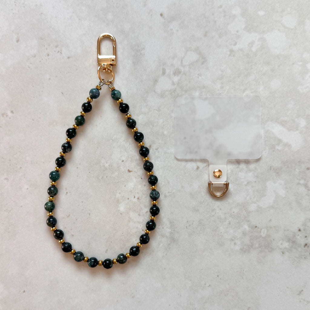 Natural Agate Stone Beaded Phone Strap With Insert - Universal Fit