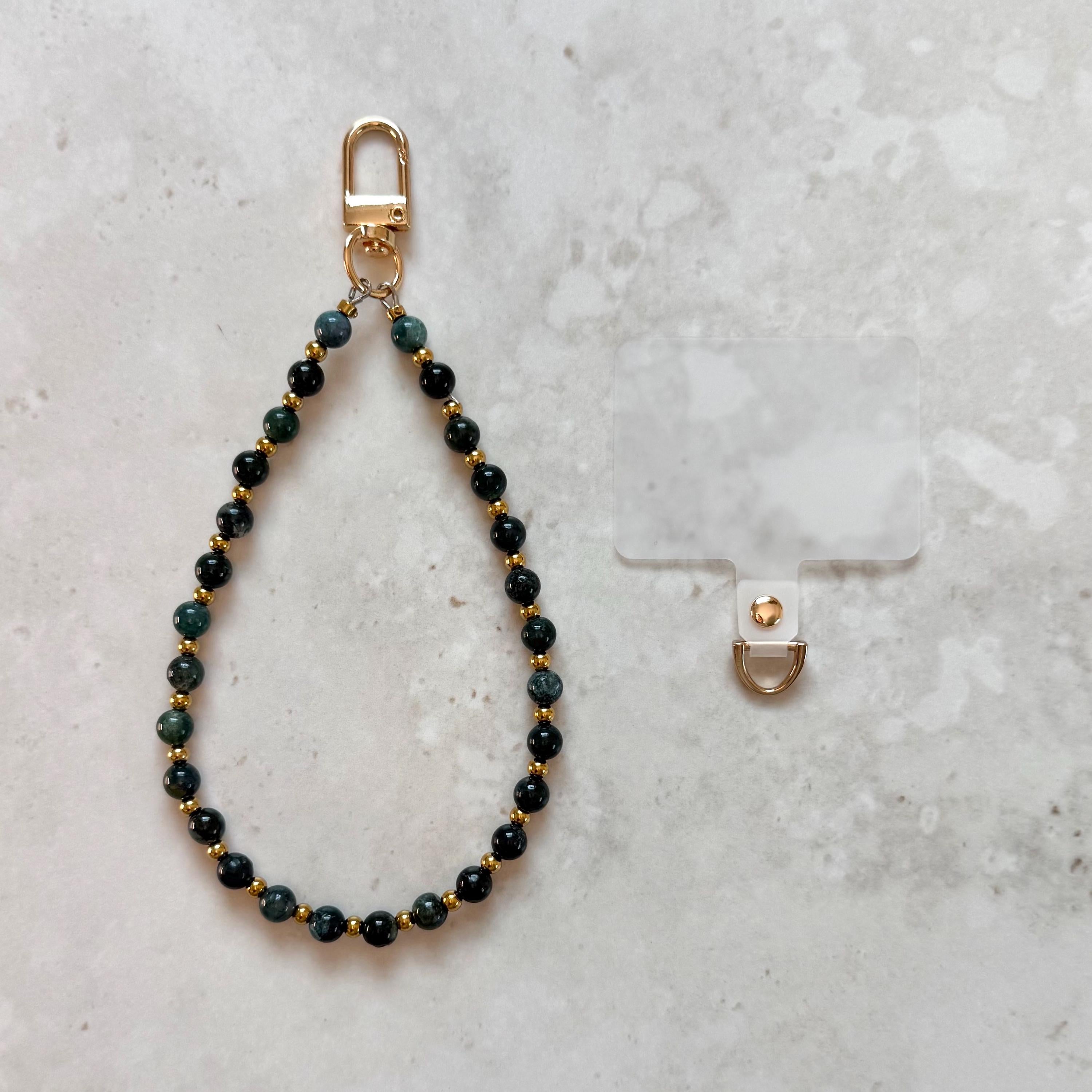 Natural Agate Stone Beaded Phone Strap With Insert - Universal Fit