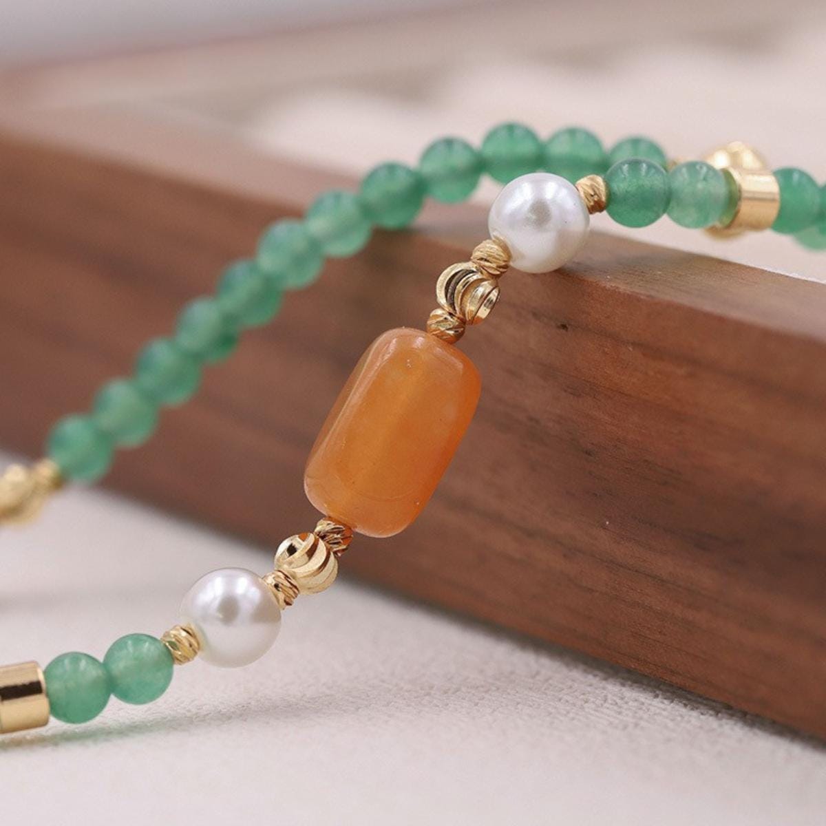 Gemstone Phone Charm: Green Beaded Phone Strap With Pearl & Agate, Handmade Crystal Phone Wristlet, Lucky Phone Accessory