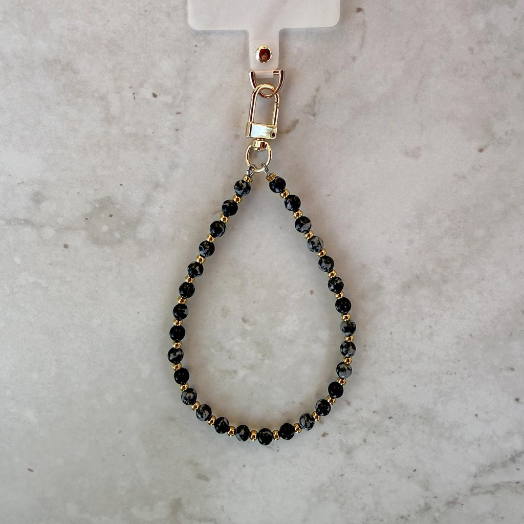 Natural Agate Stone Beaded Phone Strap With Insert - Universal Fit