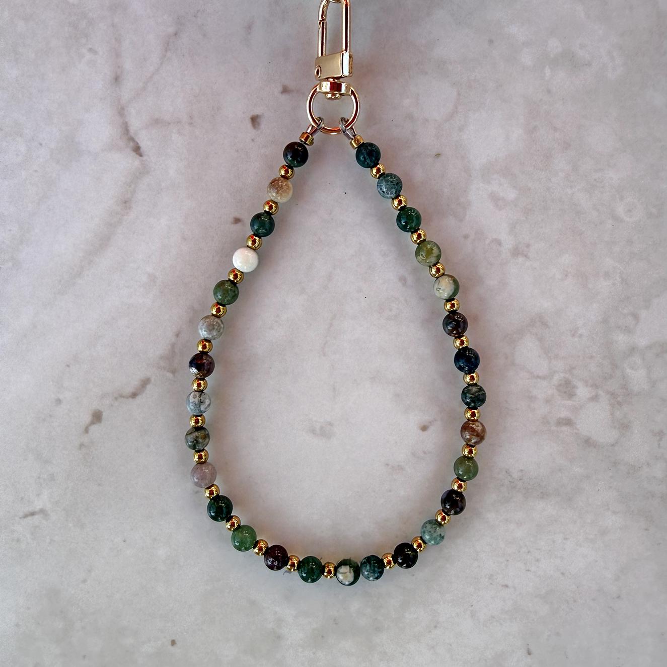 Natural Agate Stone Beaded Phone Strap With Insert - Universal Fit