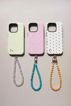 Green Peridot + Pearl Gemstone Beaded Phone Charm Strap: Universal Wrist Lanyard