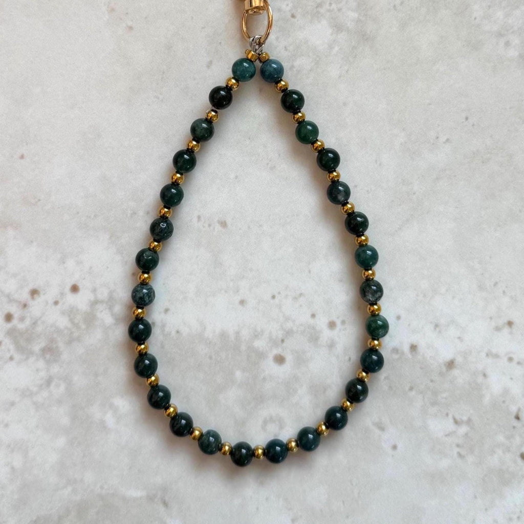 Natural Agate Stone Beaded Phone Strap With Insert - Universal Fit