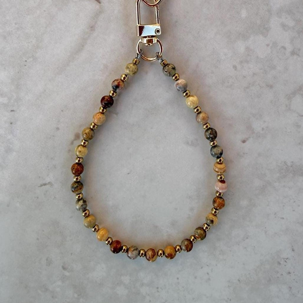 Natural Agate Stone Beaded Phone Strap With Insert - Universal Fit