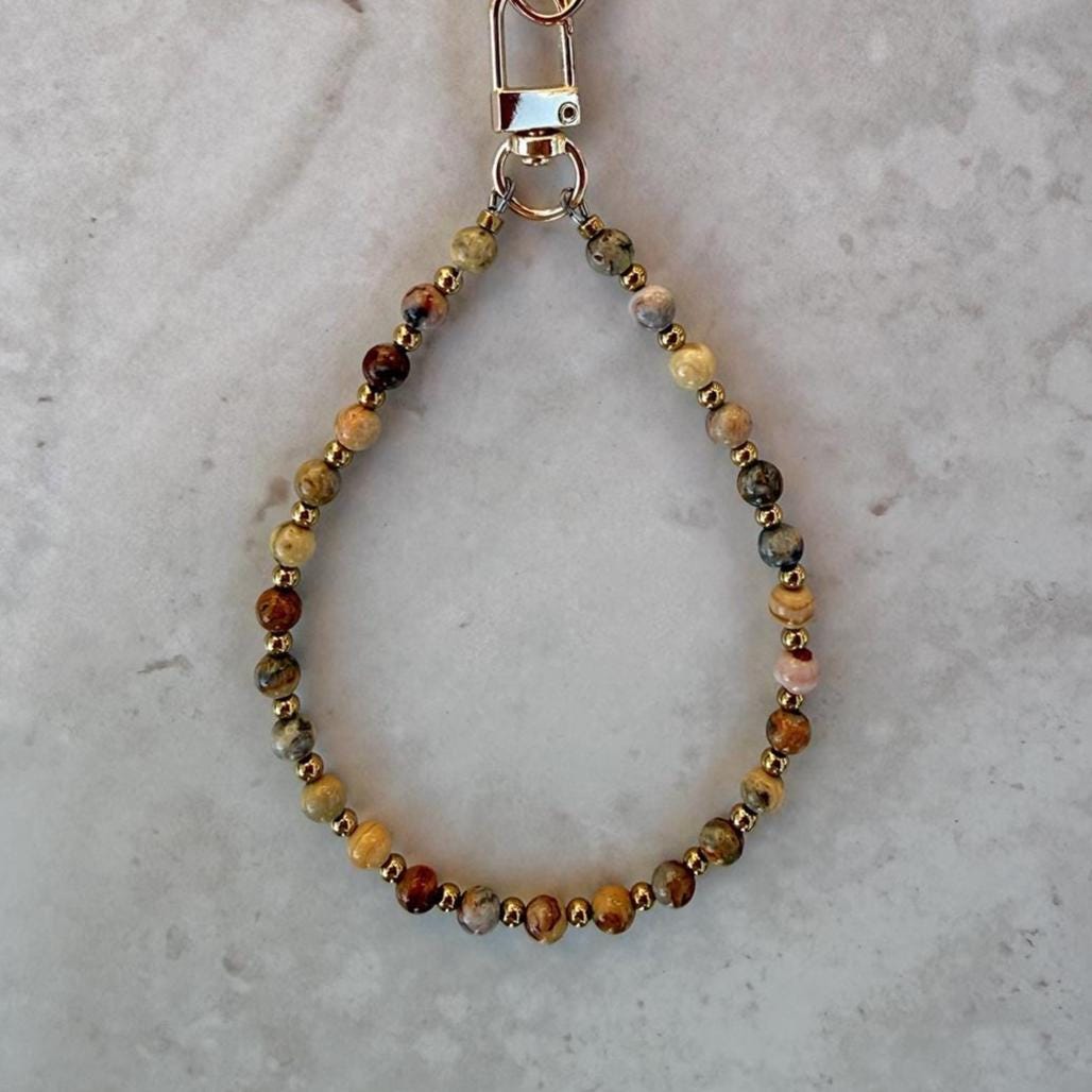 Natural Agate Stone Beaded Phone Strap With Insert - Universal Fit