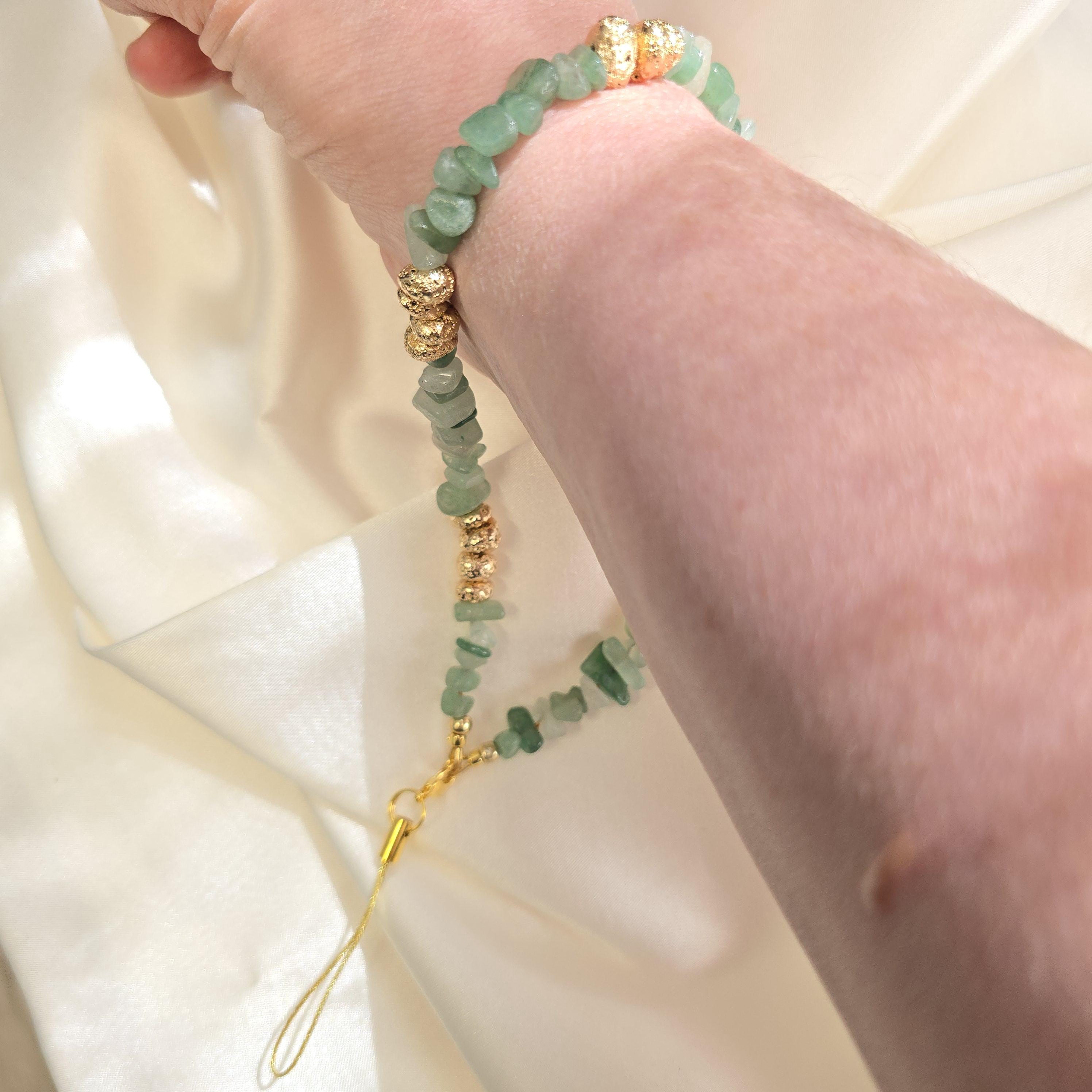 Green Aventurine Phone Charm Strap, Natural Stone Beaded Phone Lanyard, Gold Lava Bead Wrist Strap, Earthy Aesthetic Phone Charm