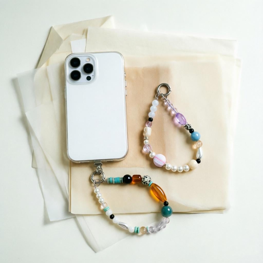 Vintage Beaded Phone Wrist Strap, Colourful Phone Charm, Pearl Crystal Phone Lanyard, Short Phone Strap, Classy Accessory, Gift For Her