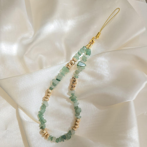 Green Aventurine Phone Charm Strap, Natural Stone Beaded Phone Lanyard, Gold Lava Bead Wrist Strap, Earthy Aesthetic Phone Charm