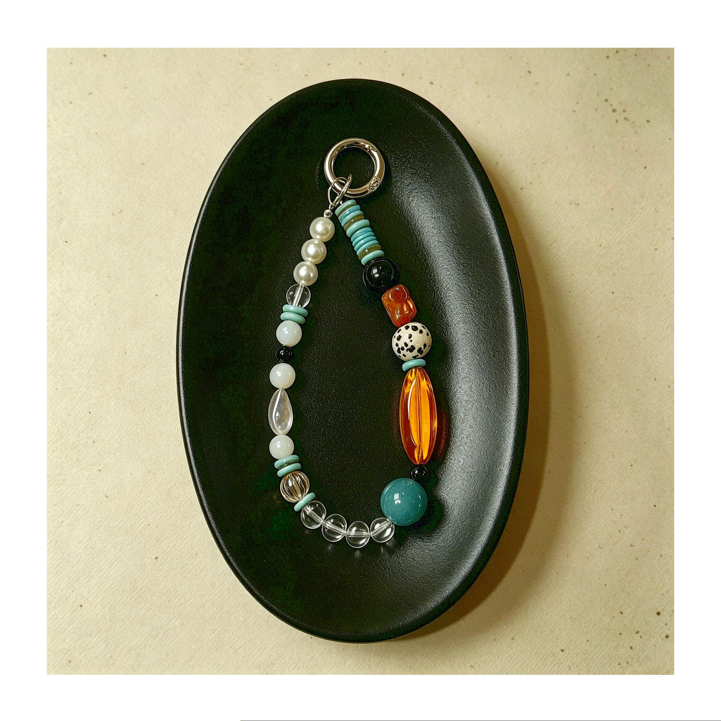 Vintage Beaded Phone Wrist Strap, Colourful Phone Charm, Pearl Crystal Phone Lanyard, Short Phone Strap, Classy Accessory, Gift For Her